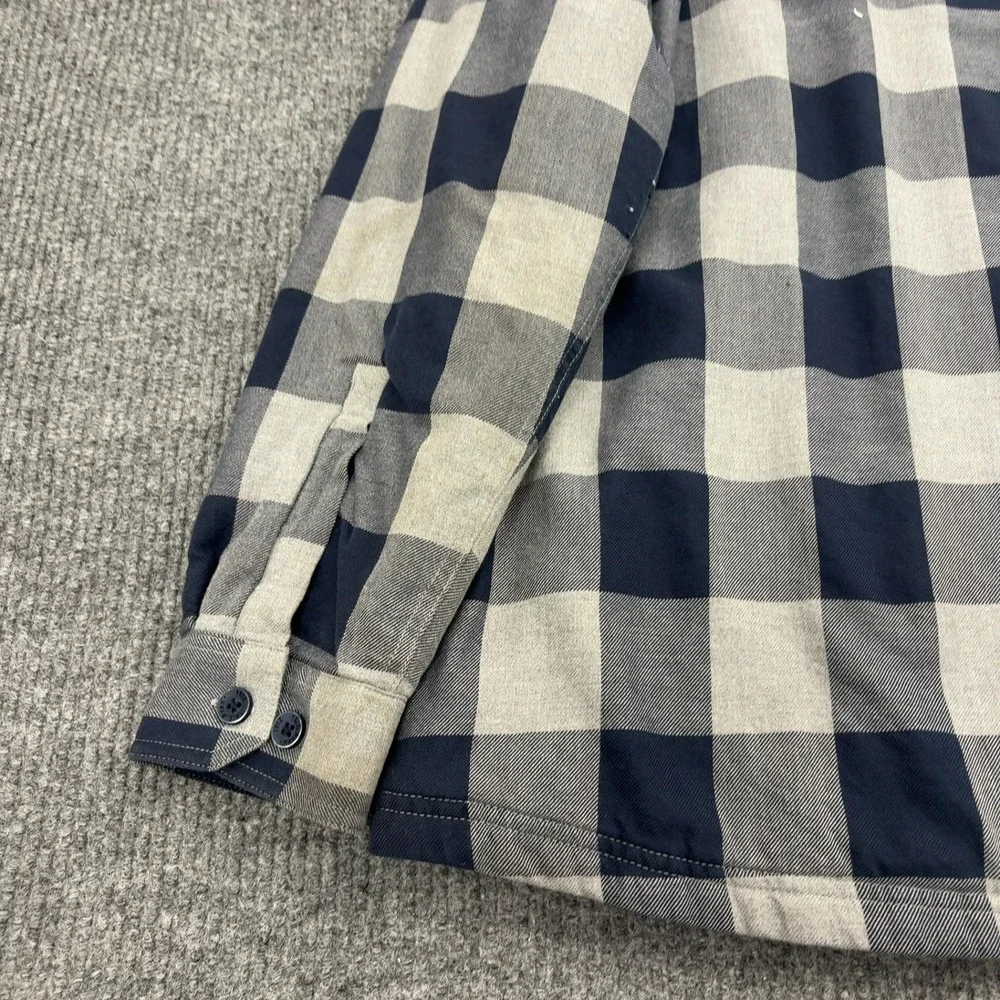 LL Bean Shirt Jacket Mens XL Gray Cotton Quilted Buffalo Plaid Flannel Outdoor